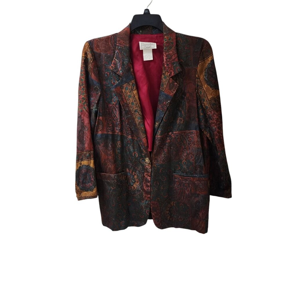 Samantha David Vintage Floral Blazer Jacket Mixed Print Tapestry Pockets Medium